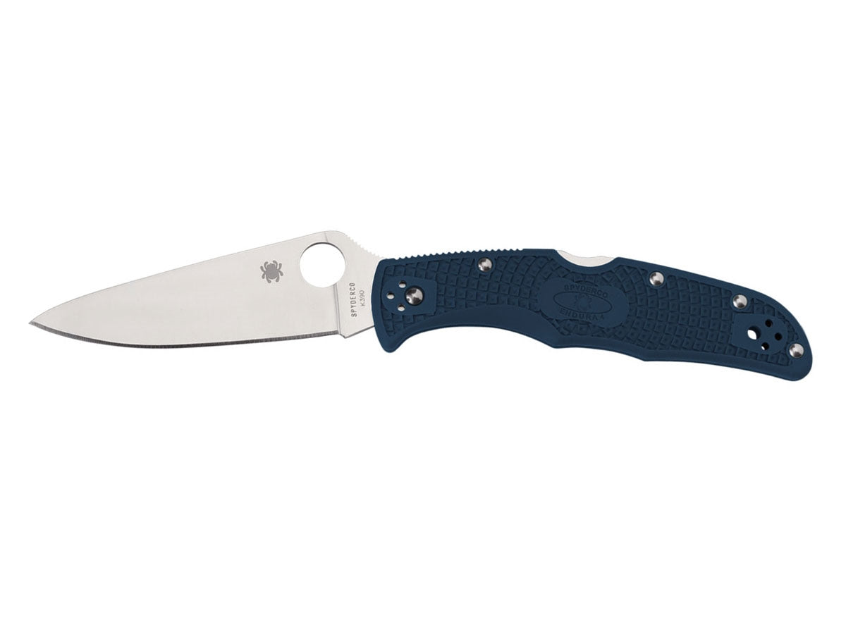 Spyderco Endura 4 C10FPK390 lama K390 piatta, manico FRN blu Bi-Directional Texture
