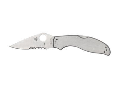 Spyderco UpTern C261PS lama combo 8Cr13MoV piatta, manico acciaio inossidabile, Back Lock