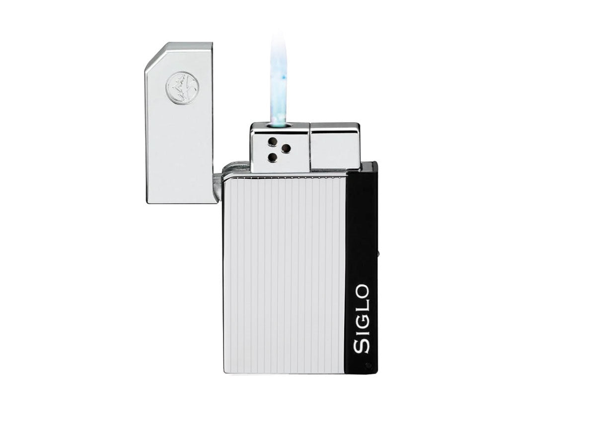 Siglo Chrome Lighter Electro Stripes vista laterale cappuccio angolato