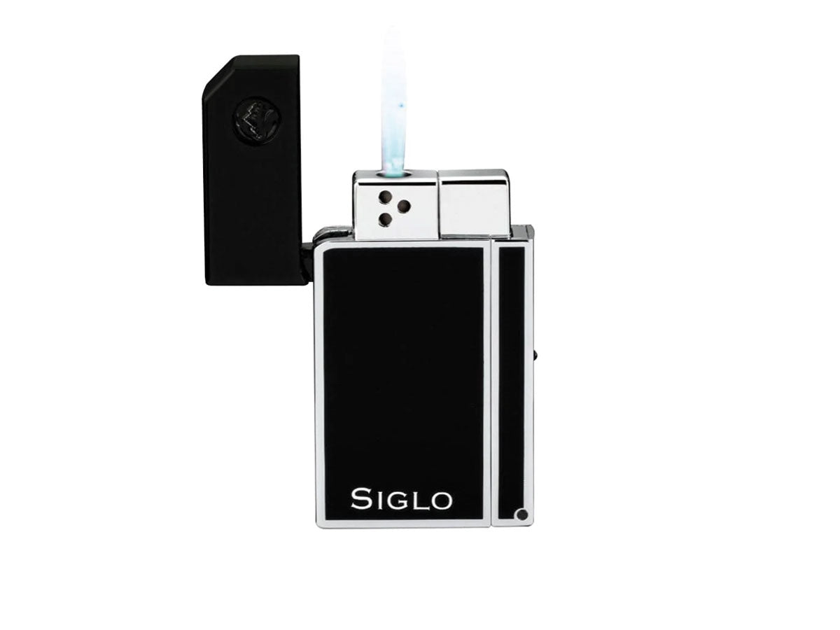 Siglo Chrome Lighter Obsidian Black vista laterale cappuccio angolato