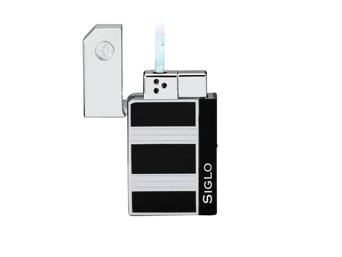 Siglo Chrome Lighter Obsidian Chrome vista laterale cappuccio angolato