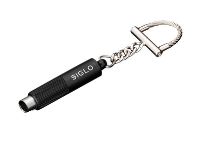 Siglo Key Chain Punch Cutter nero vista laterale dettaglio foro sigaro