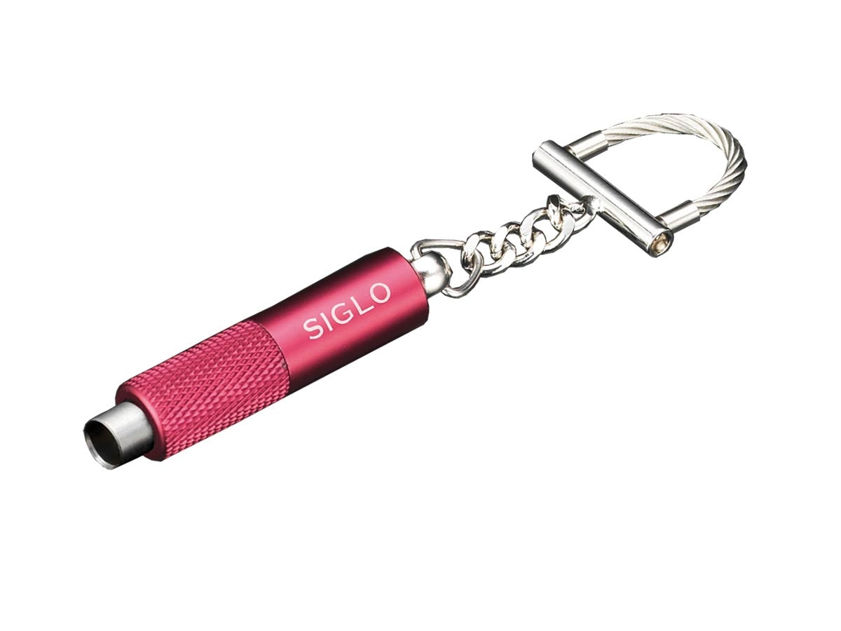 Siglo Key Chain Punch Cutter rosso metallico vista laterale dettaglio