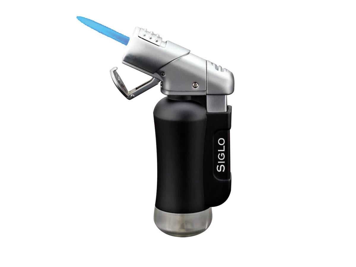 Siglo Mini Torch Lighter nero opaco vista laterale regolatore di fiamma