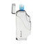 Siglo Triple Flame Lighter bianco vista laterale finestra serbatoio e regolatore