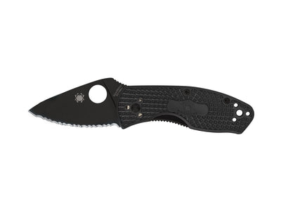 Spyderco Ambitious Serrated Black Blade C148SBBK manico FRN nero, lama seghettata nera