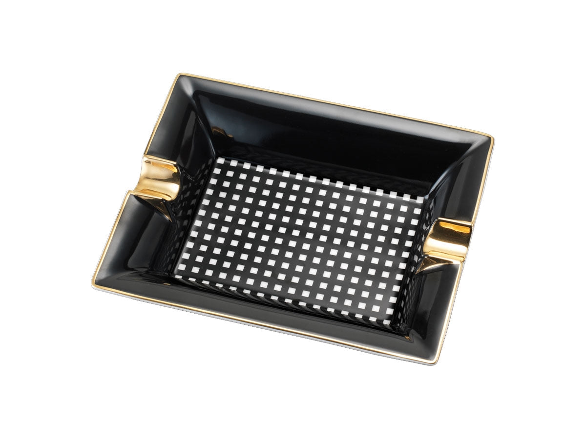 Posacenere Siglo Black Checkers fine bone china scacchiera bianca nera decorazioni oro 22x18 cm