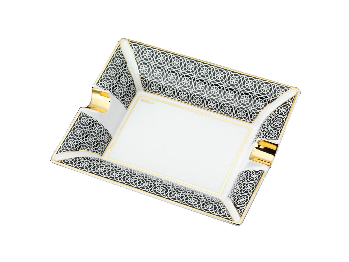 Posacenere Siglo Opulent Gold fine bone china decorazioni dorate motivi geometrici