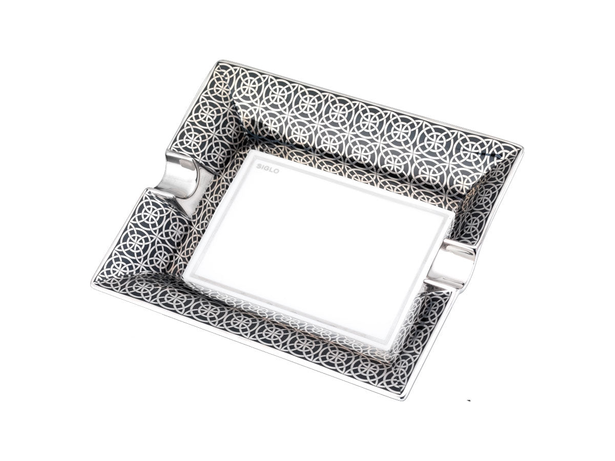 Posacenere Siglo Opulent Silver fine bone china decorazioni argentate motivi geometrici