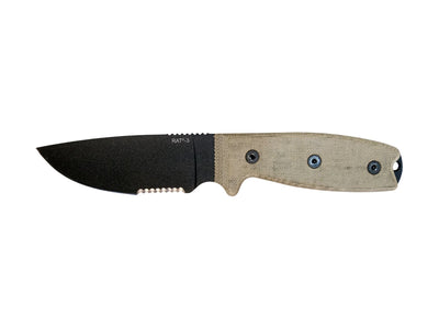 Ontario OKC RAT-3 Serrated 8666 lama seghettata 1075 Carbon 9,8 cm manico Micarta fodero Nylon MOLLE