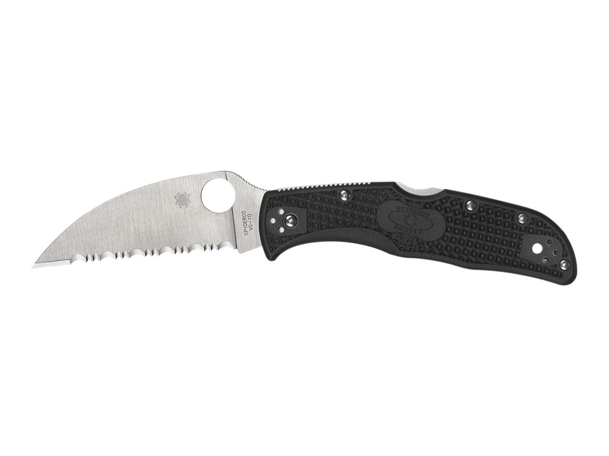 Spyderco Endela C243FSWCBK lama Wharncliffe seghettata VG-10, manico FRN nero