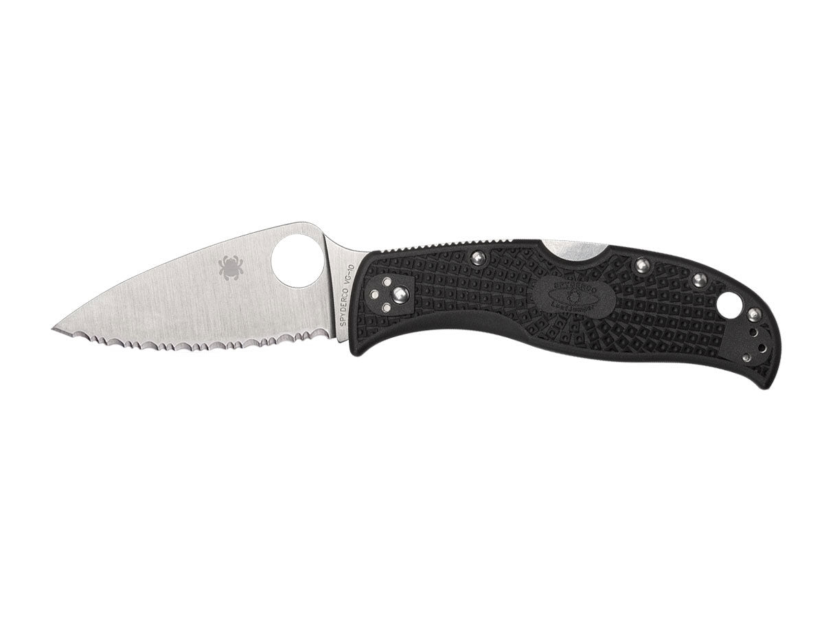 Spyderco LeafJumper C262SBK manico FRN nero, lama seghettata, fodere acciaio scheletrate