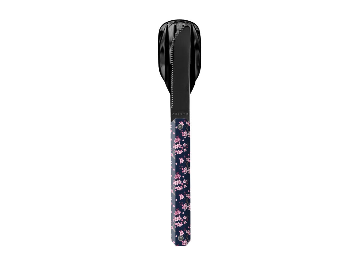 Akinod Magnetic Straight Cutlery 12H34 Black Mirror Fleurs de Cerisier