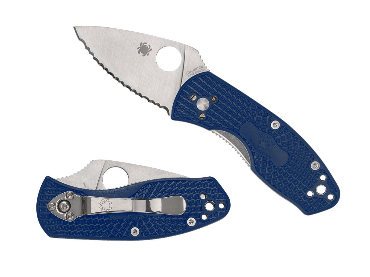 Spyderco Ambitious FRN Blue S35VN Serrated C148SBL Liner Lock, clip Tip-Up ambidestra