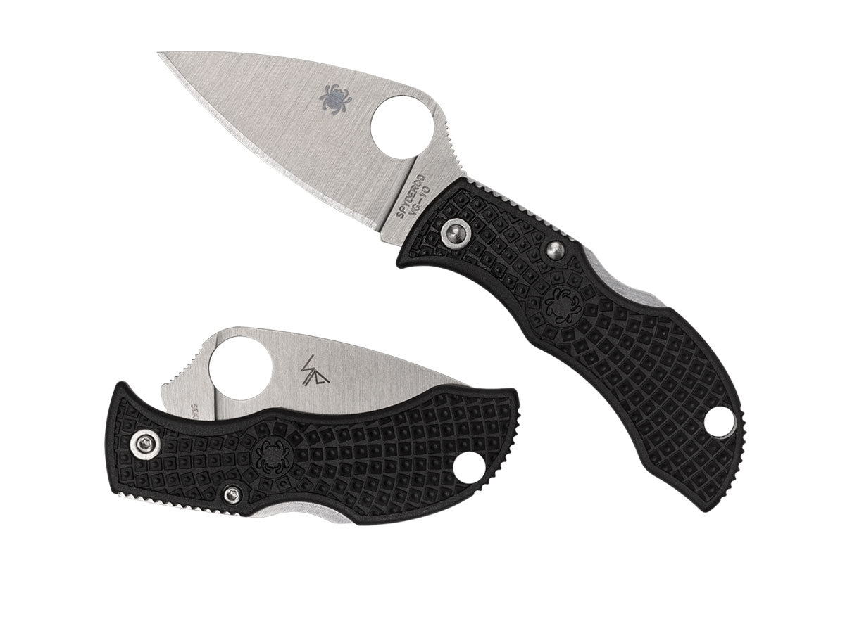 Spyderco Manbug MBKLFP dettaglio profilo lama Leaf VG-10 e manico FRN nero portachiavi
