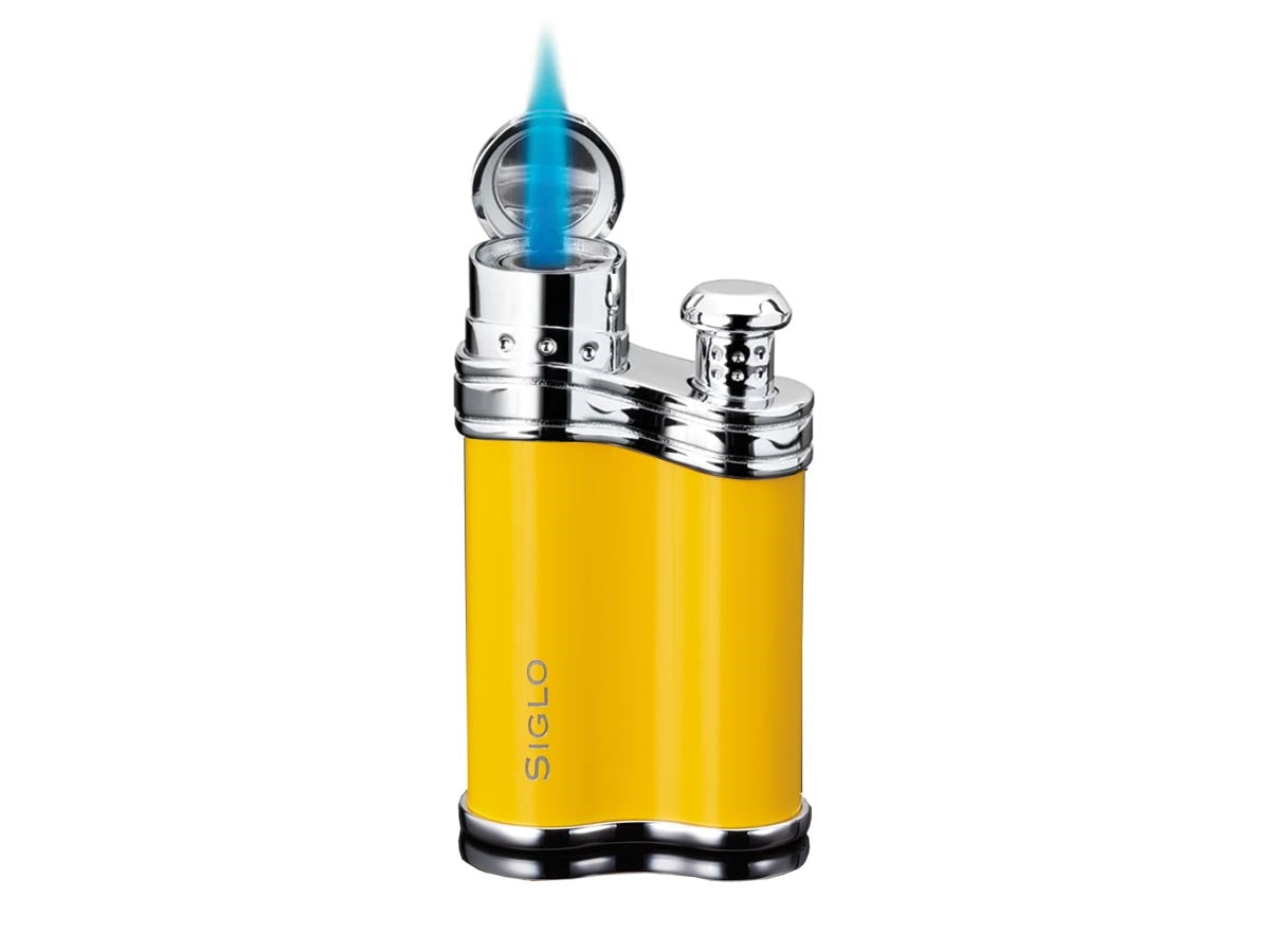 Siglo Bean Shaped Lighter giallo Cohiba vista laterale regolatore di fiamma