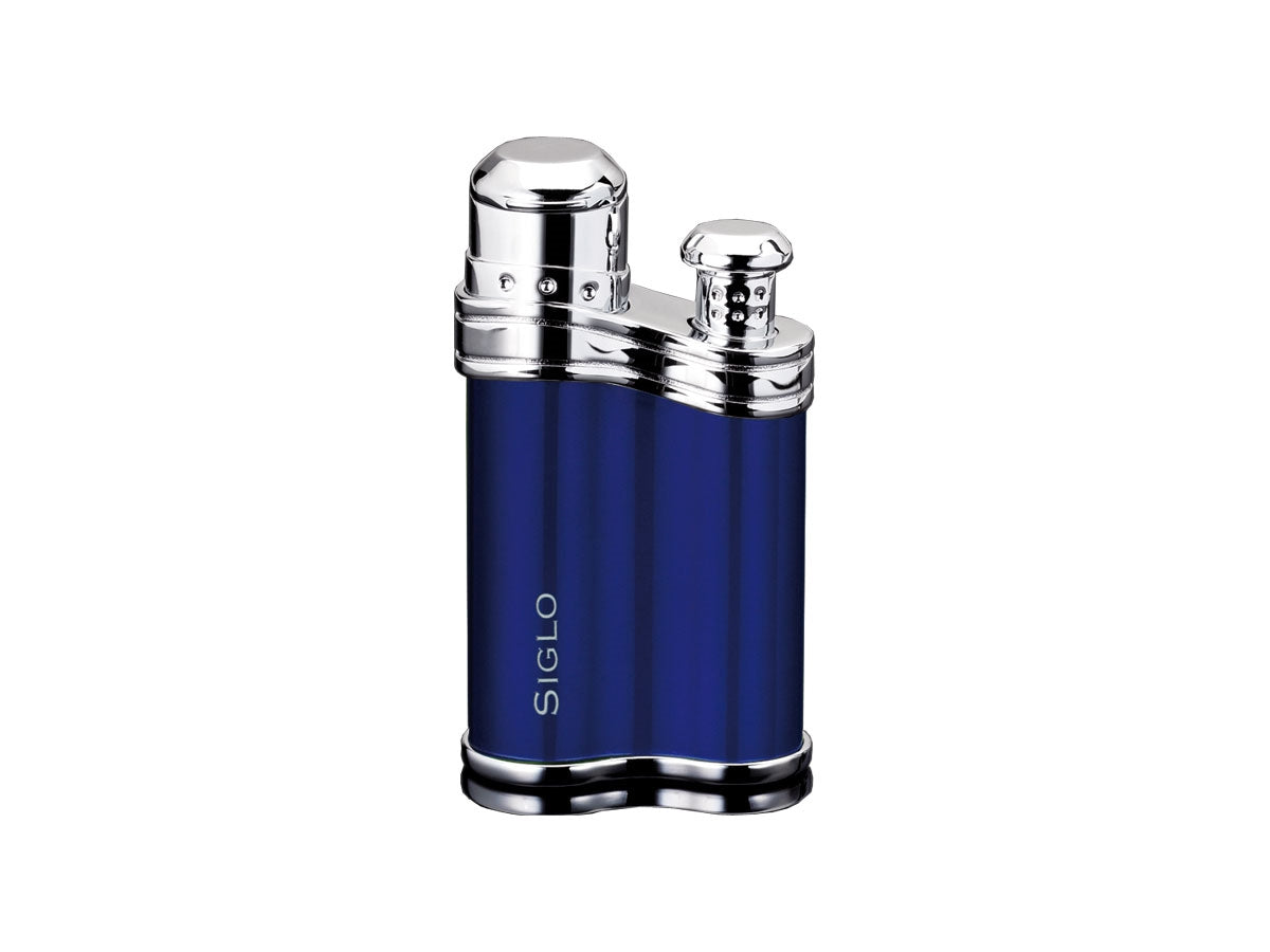 Accendino Siglo Bean Shaped blu metallizzato lega di zinco single jet flame 6,8x3,5x1,8 cm