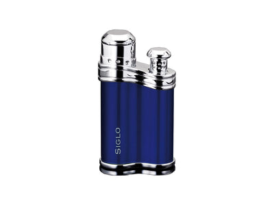 Accendino Siglo Bean Shaped blu metallizzato lega di zinco single jet flame 6,8x3,5x1,8 cm