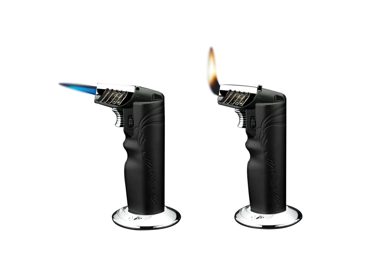Siglo Oval Table Torch Lighter nero vista dall'alto interruttore commutazione fiamma
