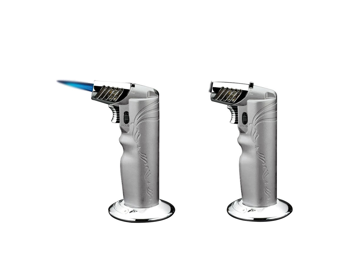 Siglo Oval Table Torch Lighter argento vista dall'alto interruttore commutazione