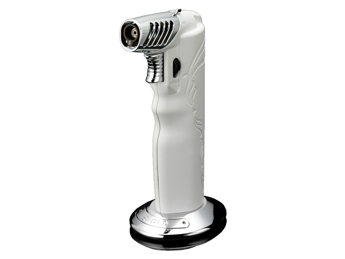 Accendino da tavolo Siglo Oval bianco doppia fiamma jet e morbida forma ovale