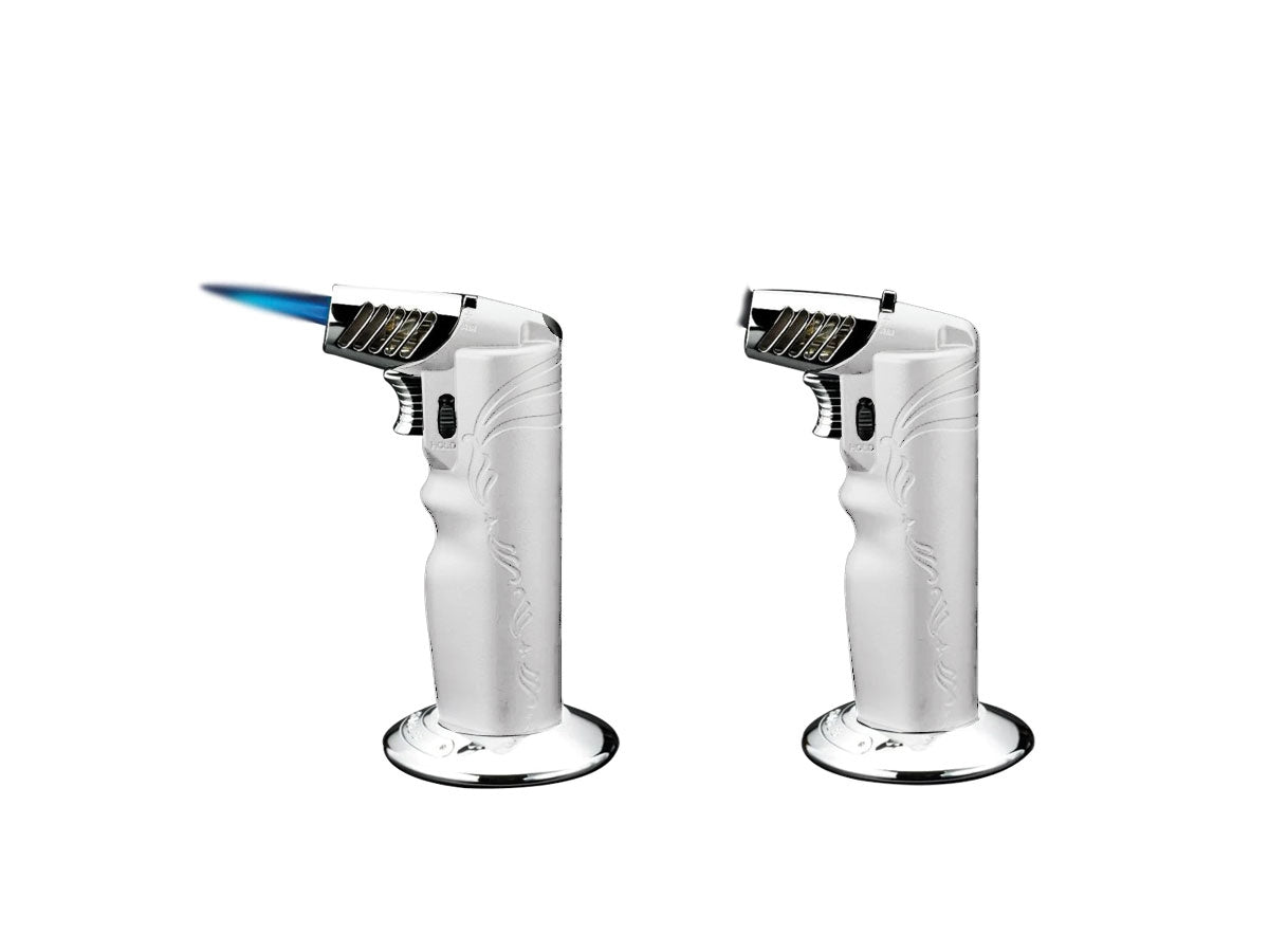 Siglo Oval Table Torch Lighter bianco vista dall'alto interruttore commutazione