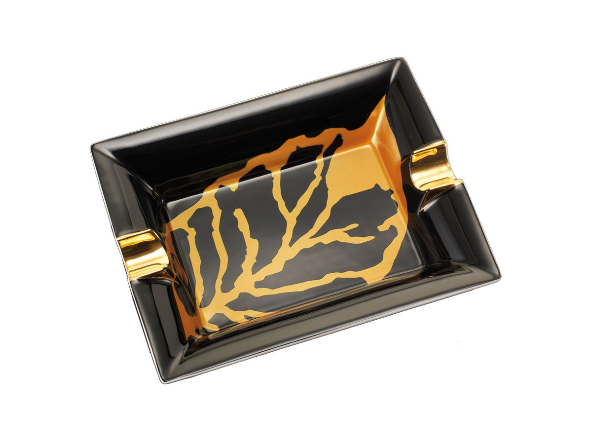 Posacenere Siglo Leaf Gold fine bone china foglia di tabacco nero e oro 17,5x21,5 cm