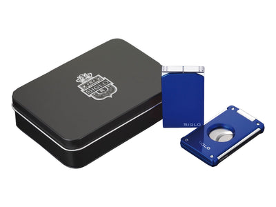 Siglo Vibrant Set blu dettaglio accendino fiamma jet e normale e cutter