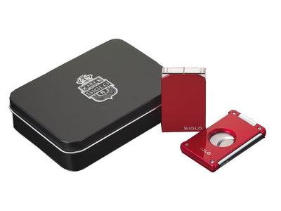 Siglo Vibrant Set rosso dettaglio accendino fiamma jet e normale e cutter
