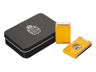 Siglo Vibrant Set giallo dettaglio accendino fiamma jet e normale e cutter