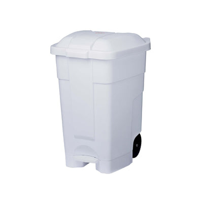 Bidone Polietilene Coperchio Bianco con Ruote e Pedale 70 Litri