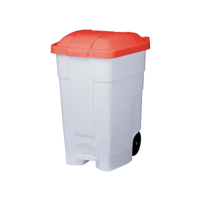 Bidone Polietilene Coperchio Rosso con Ruote e Pedale 70 Litri