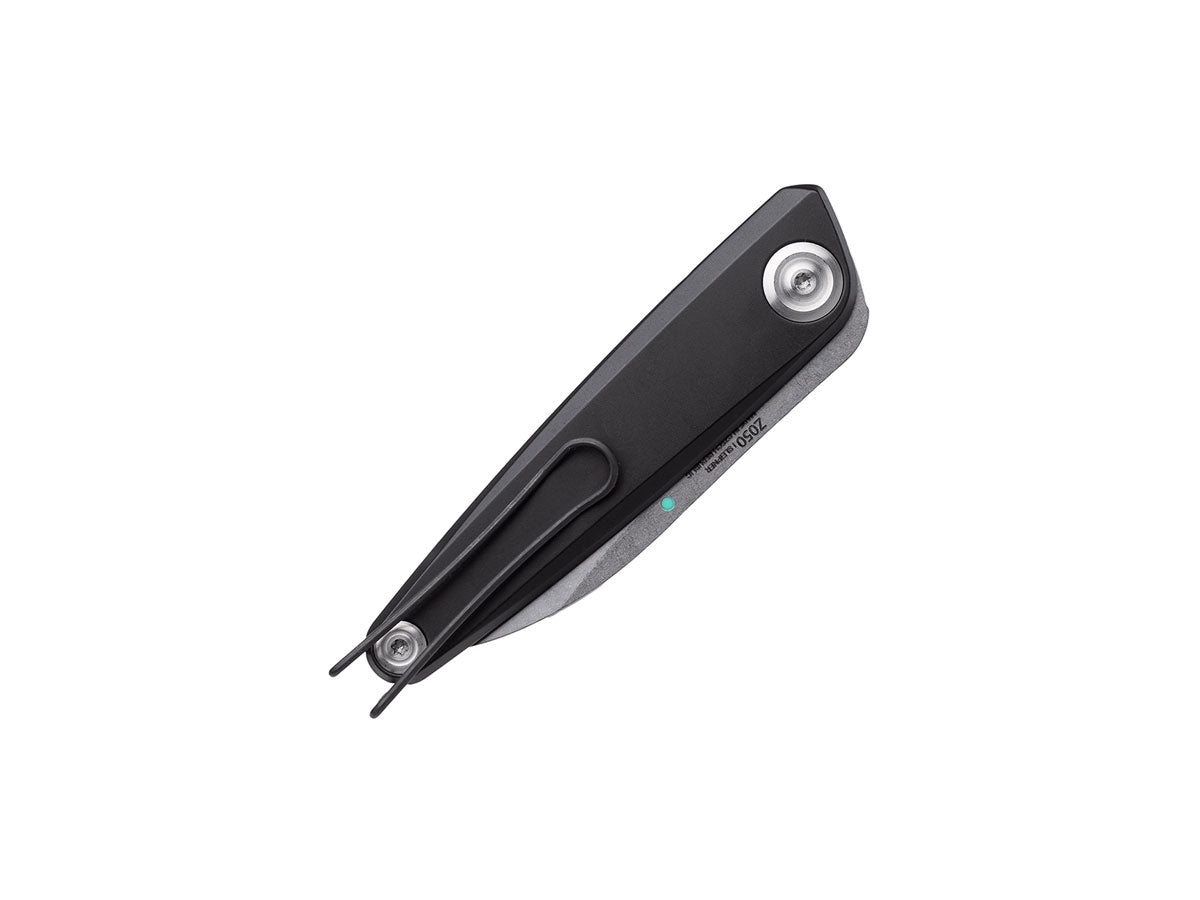 Dettaglio lama drop point Sleipner ANV Z050 Dural nero doppio fermo