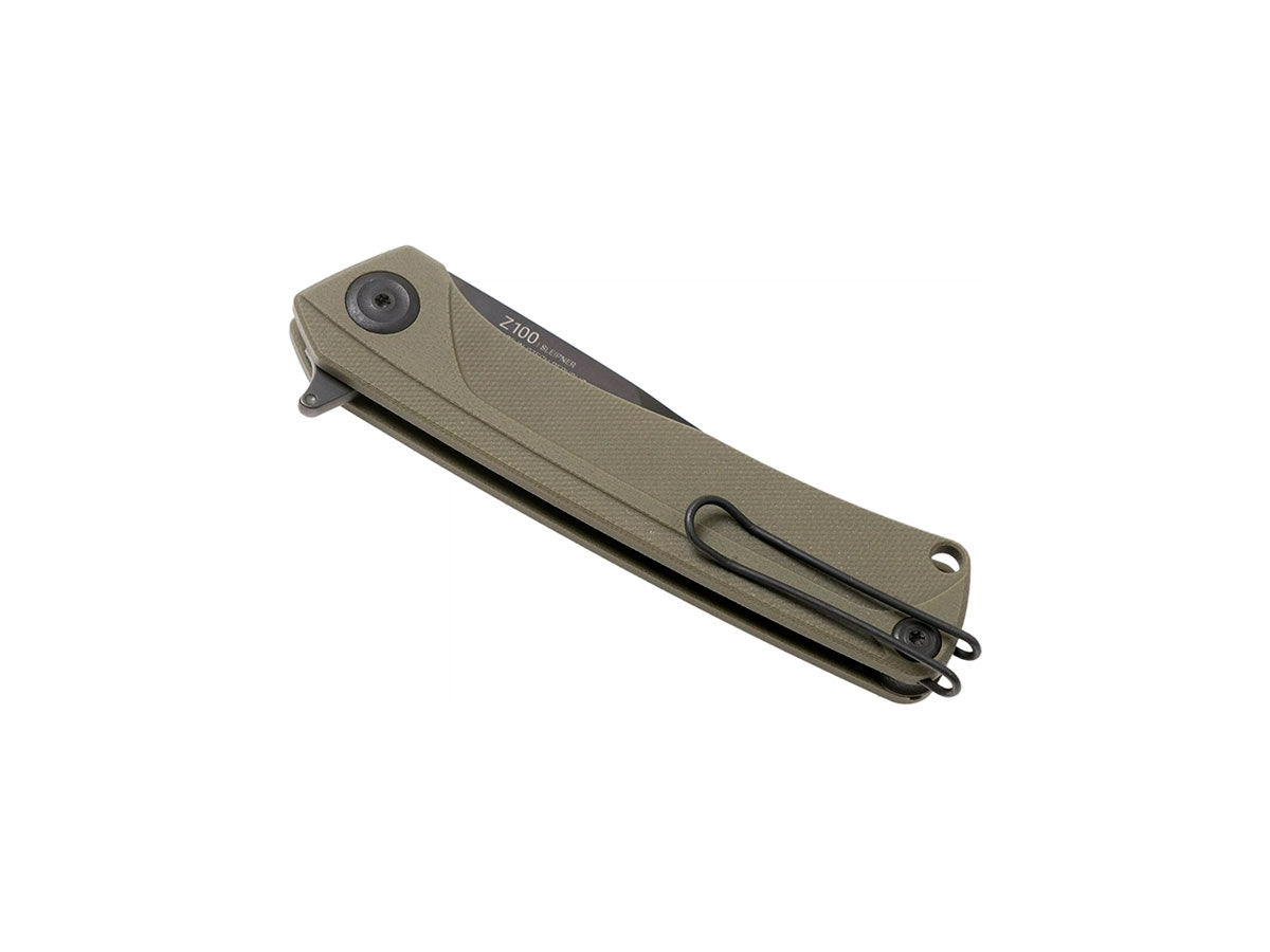 Dettaglio lama Sleipner DLC ANV Z100 G10 verde oliva lumi dot clip