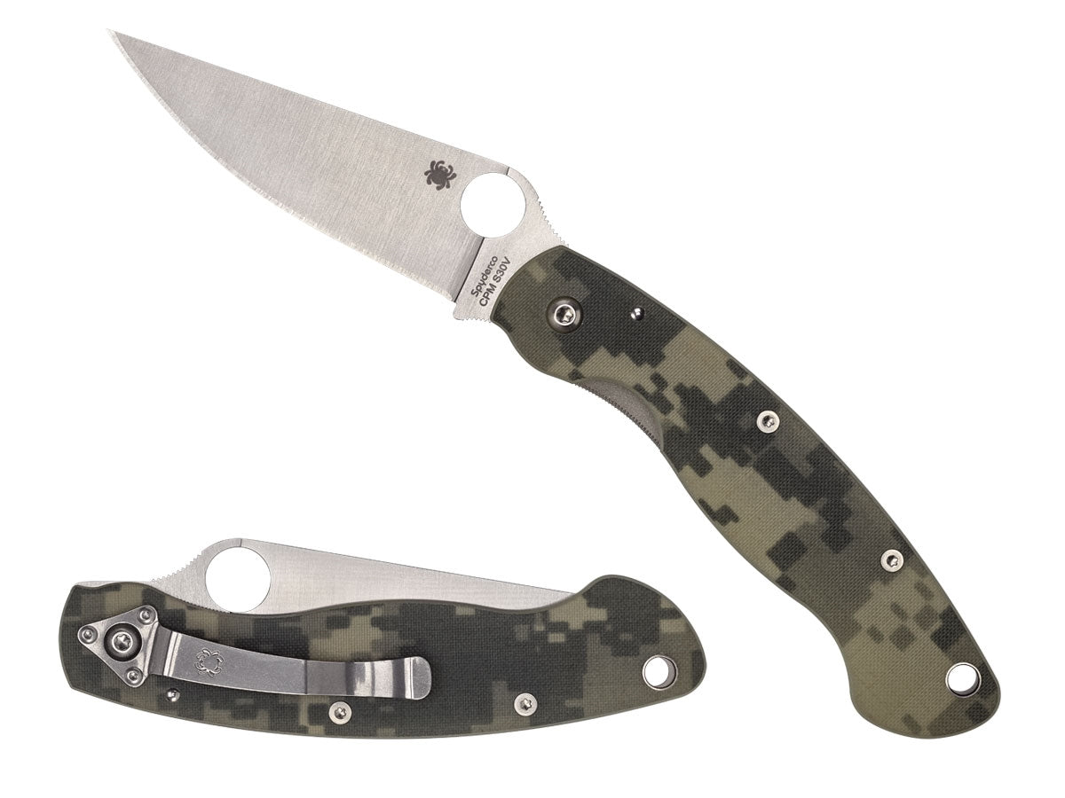 Spyderco Military C36GPCMO2 dettaglio manico G-10 mimetico e Liner Lock Made in USA