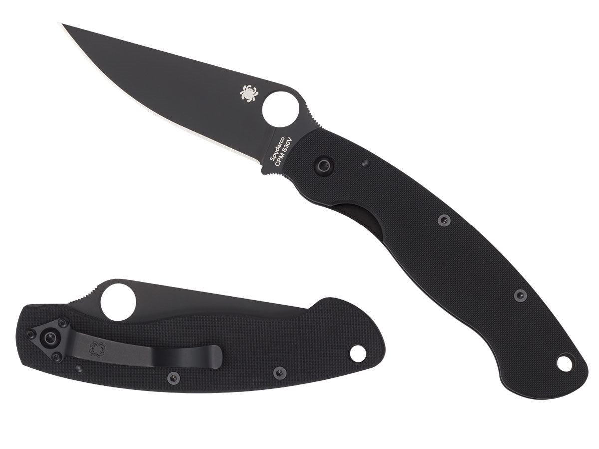 Spyderco Military C36GPBK2 dettaglio lama CPM S30V nera e profilo manico G-10