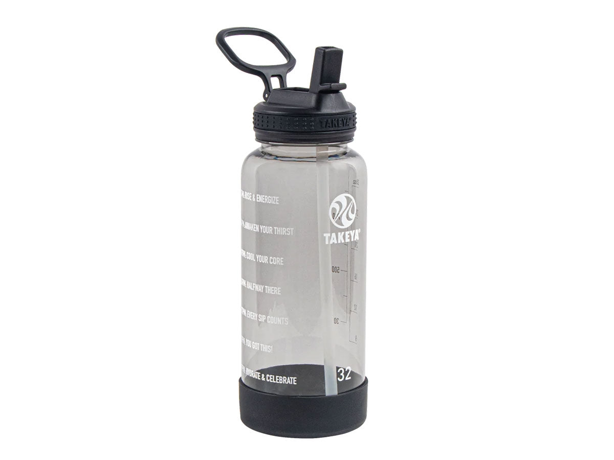 Bottiglia Takeya Tritan Motivational 950 ml Stormy Black con indicatori orari e cannuccia pieghevole