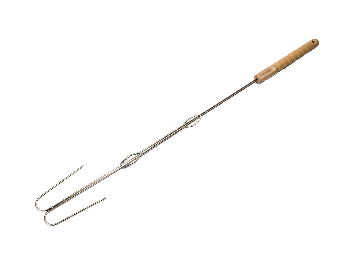Petromax Campfire Skewers LS2 spiedino acciaio inox rebbie ripiegate manico faggio