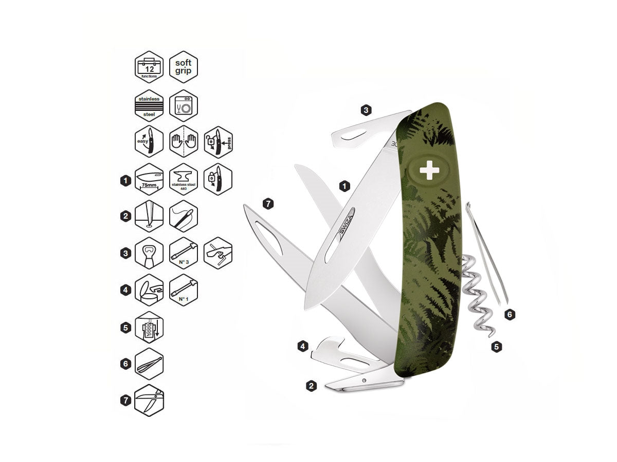 Swiza C07 Camouflage Scissors Olive Fern (KNI.0110.2050) - foto 2