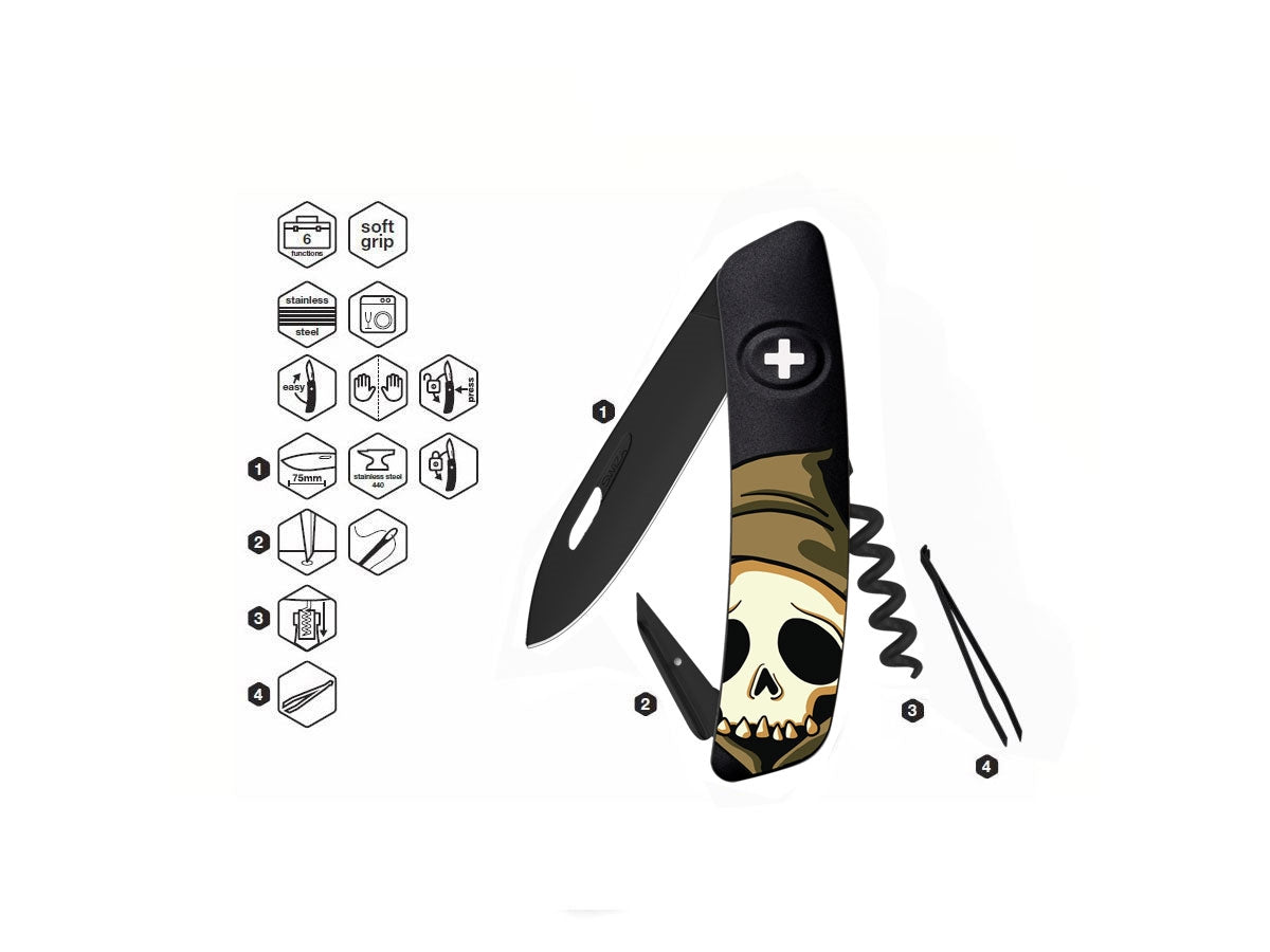 Swiza D01 Ab Halloween Skull Head Black (KNI.0013.H001) - foto 2