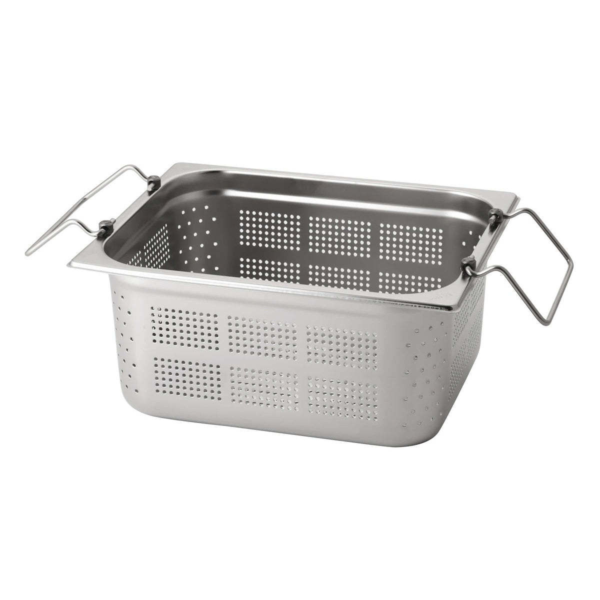 Bacinella Gastronorm GN 1/2 Inox Forata su Tutti i Lati H 15 cm 9,5 Litri con Maniglie Snodate