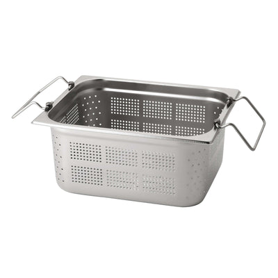Bacinella Gastronorm GN 1/2 Inox Forata su Tutti i Lati H 15 cm 9,5 Litri con Maniglie Snodate