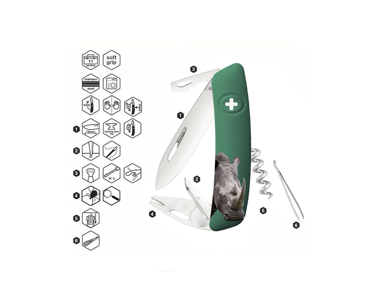 Swiza TT03 Tick Tool Wildlife Rhinoceros Green (KNI.0070.WO07) - foto 2