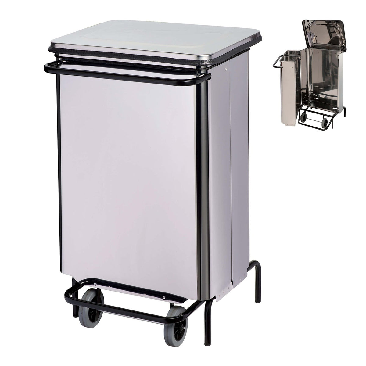 Bidone in Acciaio Inox con Pedale e Apertura a Libro 70 Litri 48x42 H 75 cm