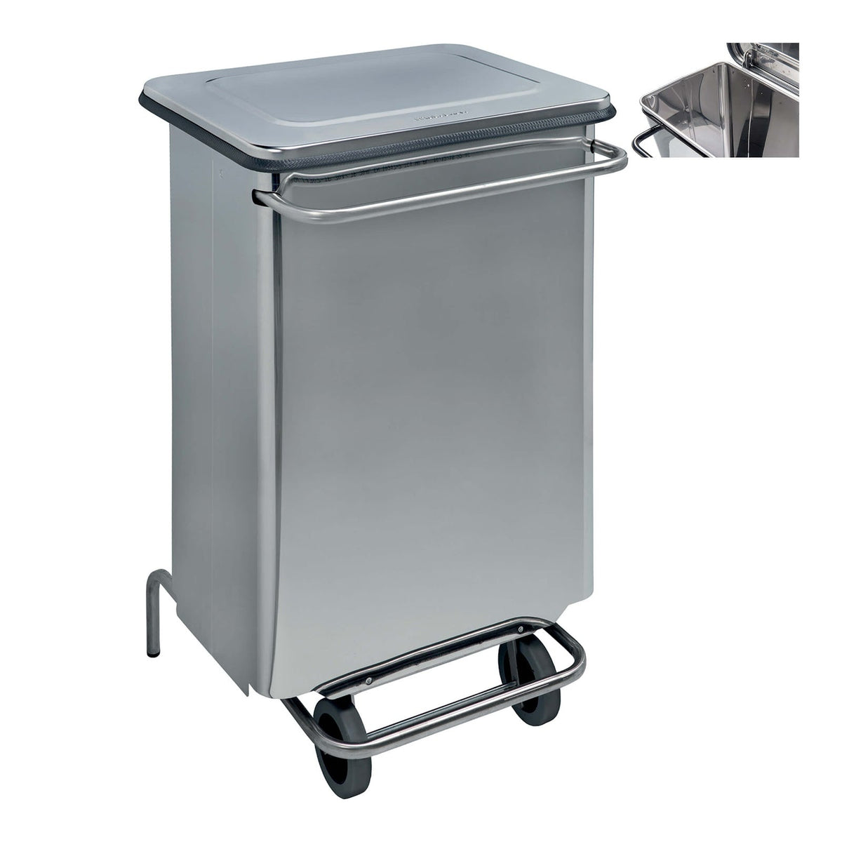 Bidone Inox con Pedale e Ruote 70 Litri Autoestinguente