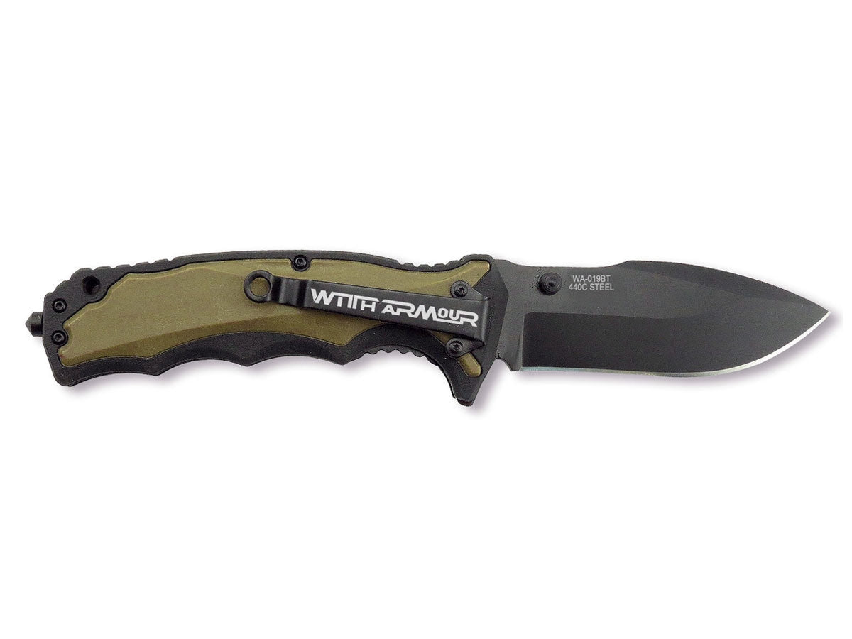 WithArmour Tiger Shark Black Tan WA-019BT – manico gomma/nylon e lama 9,4 cm