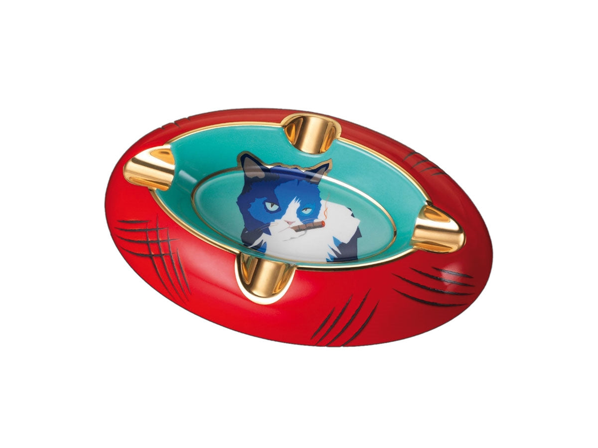 Posacenere Siglo Grumpy Cat fine bone china colori blu rosso poggiasigari oro