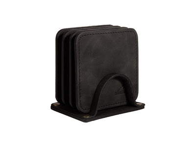 Set 4 sottobicchieri Mestango 2223 in cuoio nero artigianale, 9x9 cm