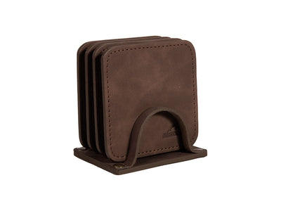 Set 4 sottobicchieri Mestango 2223 in cuoio marrone artigianale, 9x9 cm
