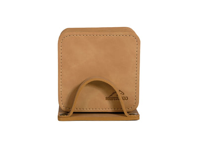 Set 4 sottobicchieri Mestango 2223 in cuoio beige artigianale, 9x9 cm